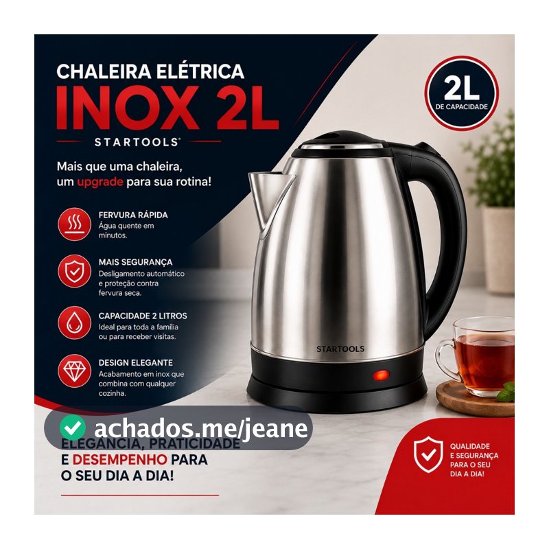 Chaleira Elétrica Inox 2 Litros Bivolt 110 v 220 v para Café Chá Aquecimento Rápido Cafeteira Chá