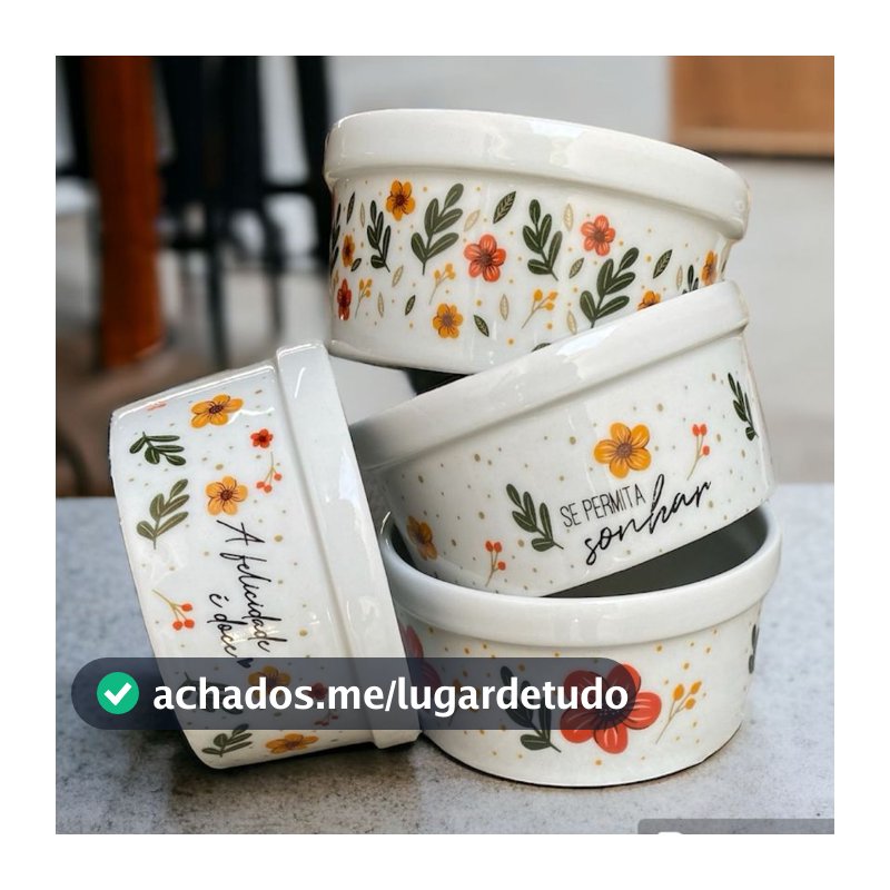 04 Potes Grande Porcelana Floral Decoração 210 ml