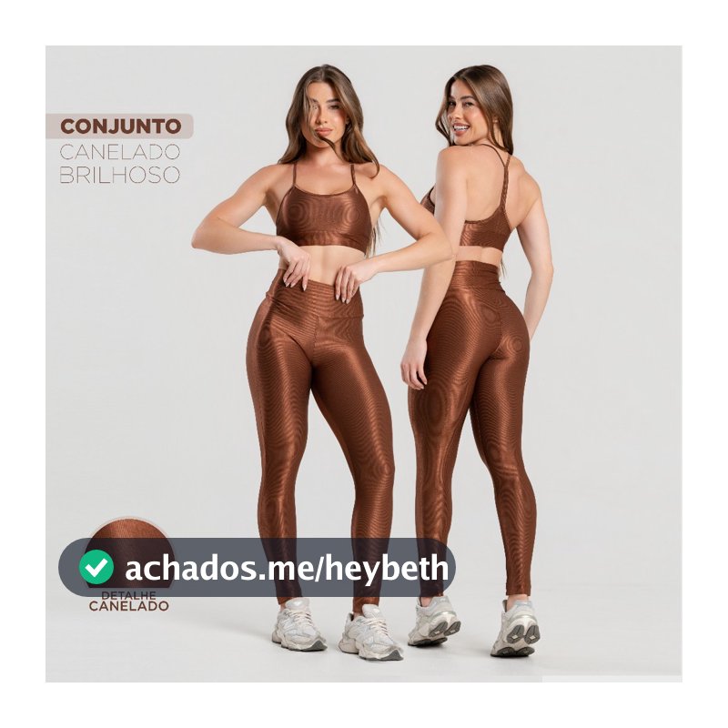 Conjunto Fitness Feminino Trilobal Canelado–Top Alcinha+Legging Cós Alto Modelador Brilhoso Academia
