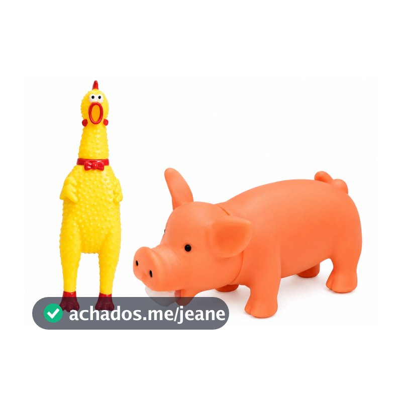 Brinquedo Frango  e Brinquedo Porquinho de Borracha  para Pet– Mordedor Sonoro 30 cm para cachorro