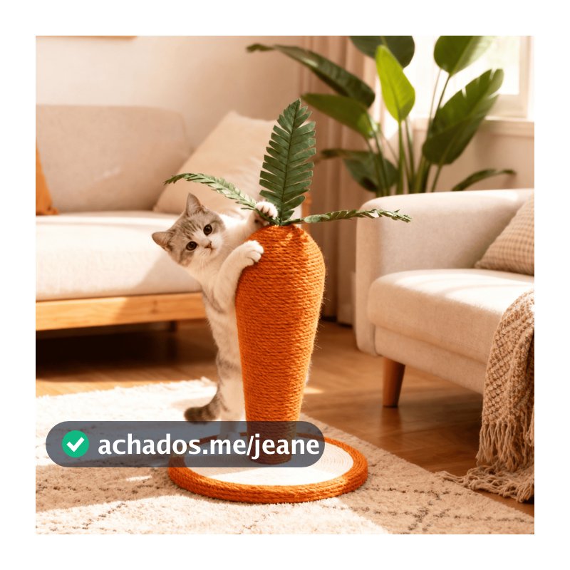 Arranhador para Gato Cenoura 40cm Poste com Sisal Base 30cm Estável Antiderrapante