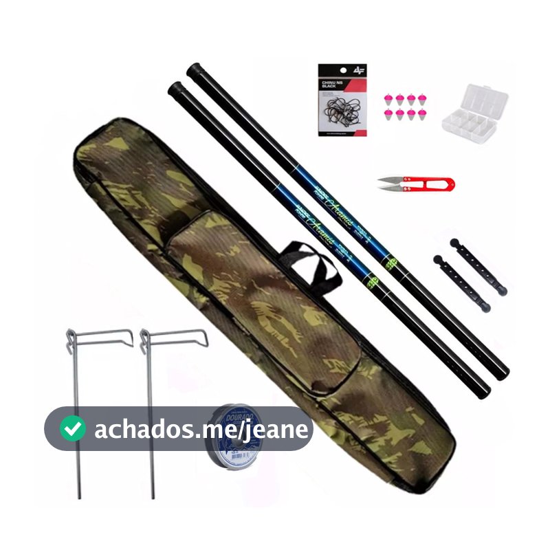 KIT COMPLETO P/ PESCA DE TILÁPIAS C/ 2 VARAS TELESCÓPICAS