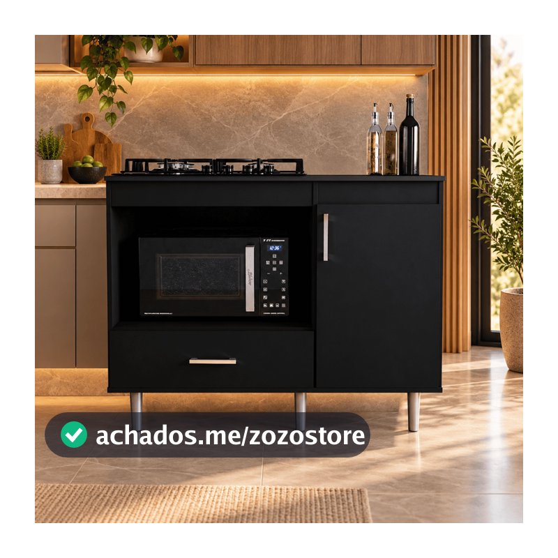 Balcão Para Cooktop 1,05m 5 Bocas 1 Nicho Com 1 Porta E Gaveta Turim Lojas Movelove