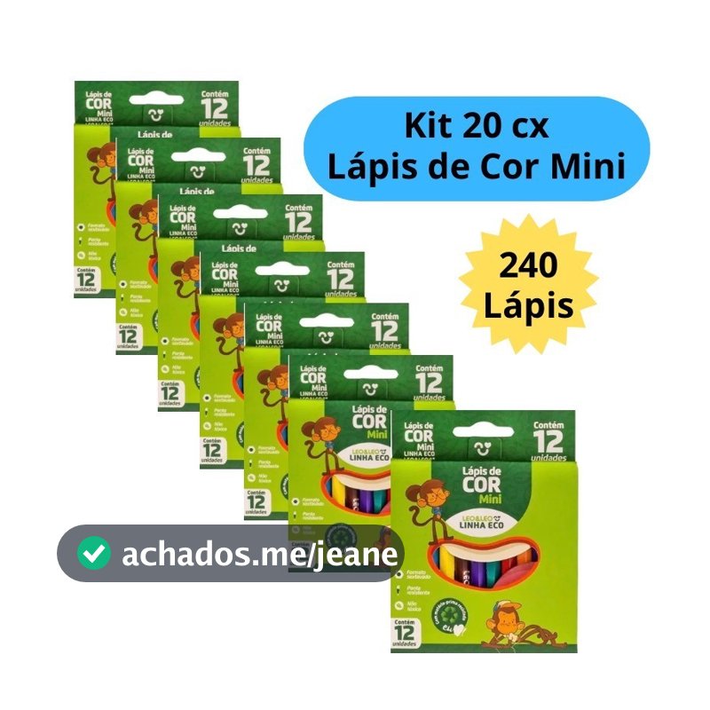 Kit 20 Caixas de Lápis de Cor Mini Caixa com 12 Cores cada Escolar Kit Festa Lembracinha Leo&Leo