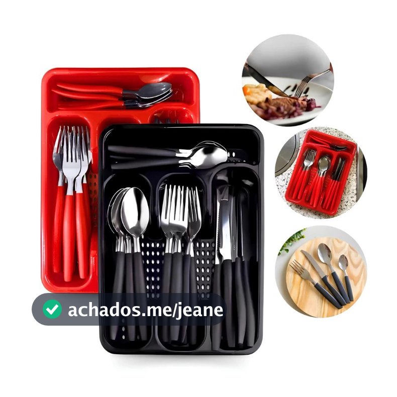 Jogo De Talheres inox Porta Talher Com 25 ou 17 Peças Diversas Cores