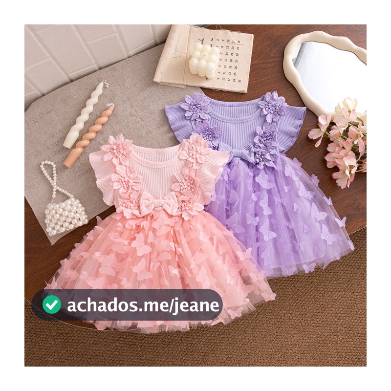 Vestido Borboleta Para Bebê Flor Gaze Tutu Roupa De Festa De Aniversário De Menina