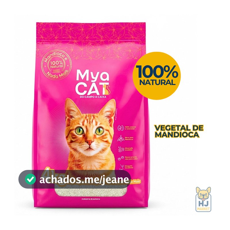 Areia Gatos Mya Cat 100% Mandioca Biodegradável Grãos Finos Higiênica 4kg