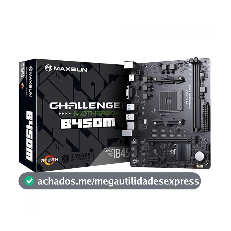 Placa Mãe MAXSUN B450M MS-Challenger, Chipset B450, AMD AM4, mATX, DDR4, Preta
