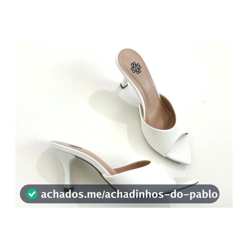 Tamanco Feminino Bico Folha LISO Branco Moda Sandália Mulher Salto Fino