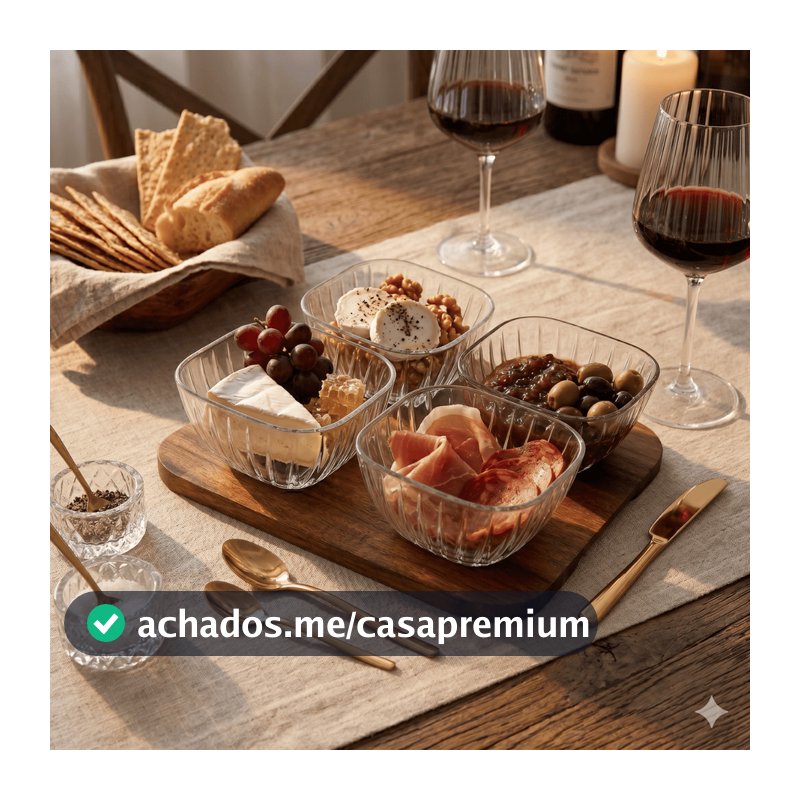 Petisqueira Montecarlo Cristal 5pcs Base De Madeira Mesa