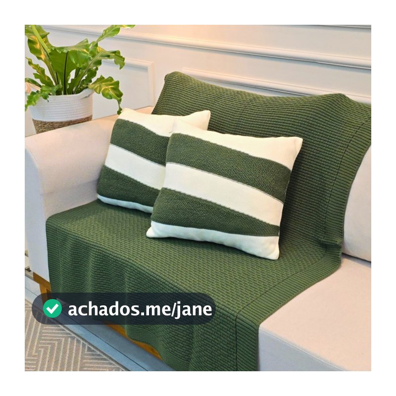 Kit Manta de Tricot Sofá Poltrona 150x100cm Siena Decorativa Sala +  2 Capas de Almofadas 45X45cm