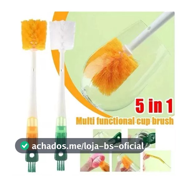 Escova Multiuso 5 em 1 Cabo Longo – Ideal para Limpar Canudos, Copos, Garrafas e Mamadeiras
