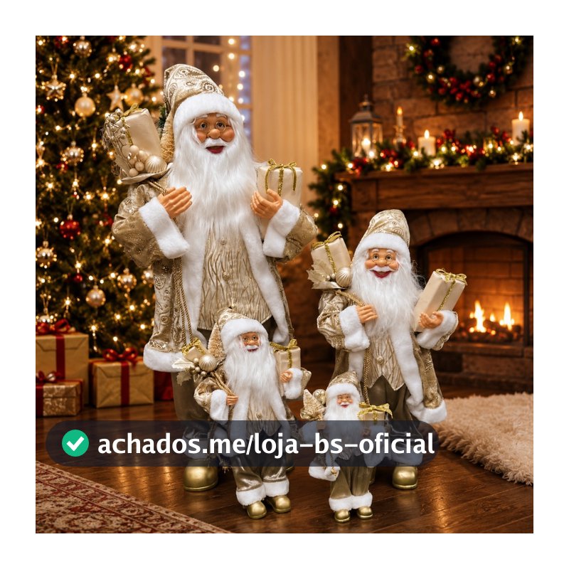 Papai Noel Ouro e Champagne Decoração Natal Luxo Presente Enfeite Natalino
