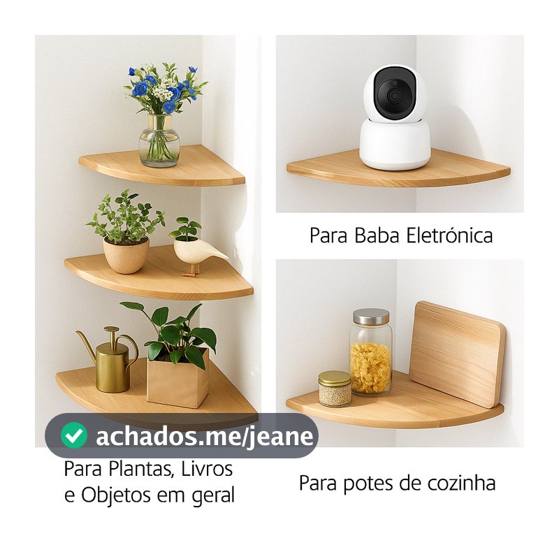 Prateleira de Canto Madeira Pinus Cantoneira Suporte invisível Estante Parede Decoração Sala Quarto