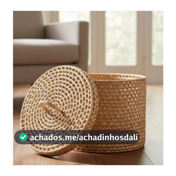 Cesto Organizador De Palha Natural Com Tampa 30x30x30
