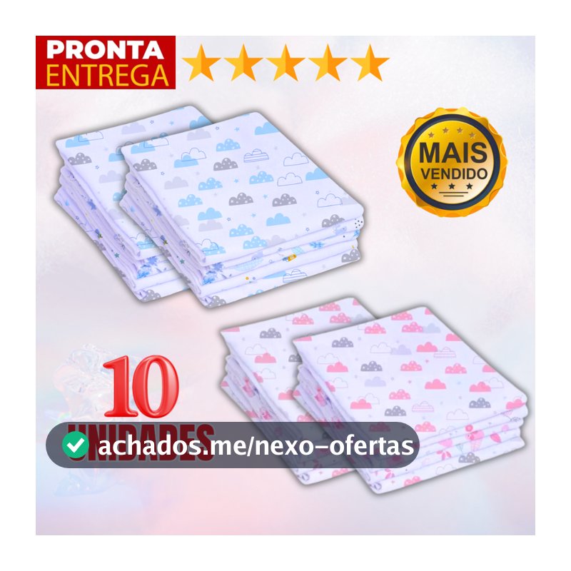Kit 10 Unidades Fralda De Pano Estampada 60 x 60 Enxoval Infantil Bebê Menino Menina