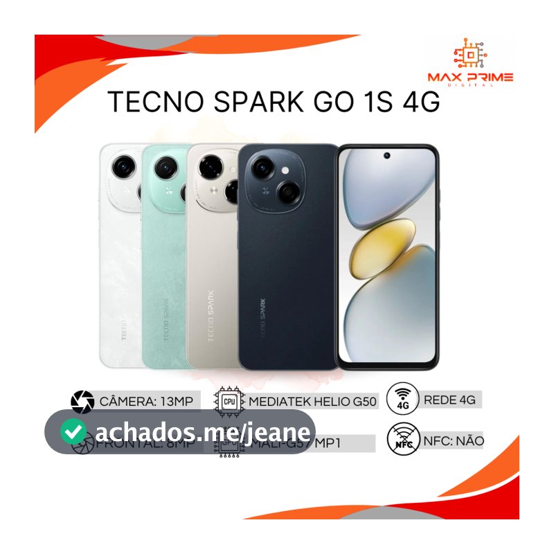 Tecno Spark Go 1S 4G, 64GB+3GB RAM, Bateria 5000MAH, Versão Global, Mediatek Hélio G50