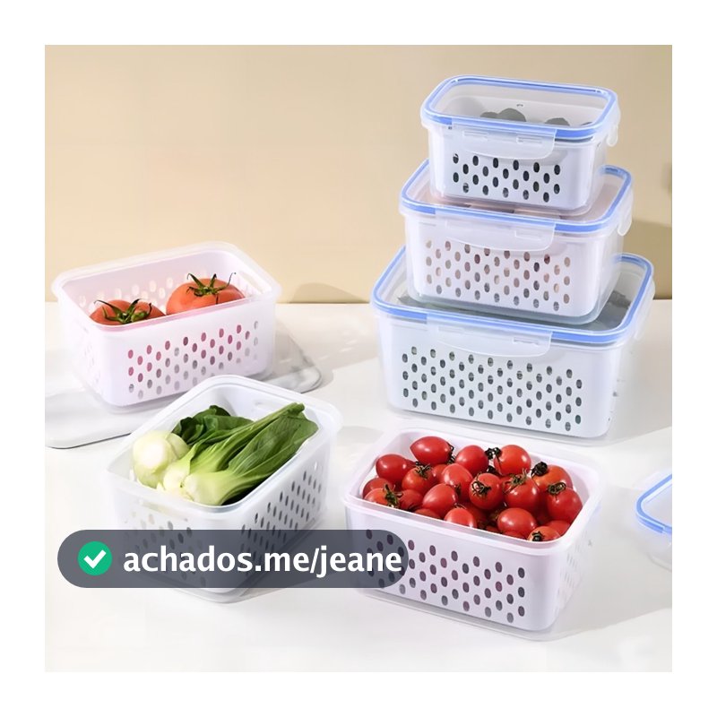 Kit 3 Organizadores Potes Hermetico Geladeira 850ML/1750ML/3300ML Alimentos Vegetais