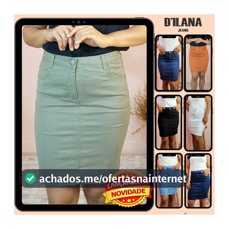 Saia Jeans Secretária Feminina Moda Modesta