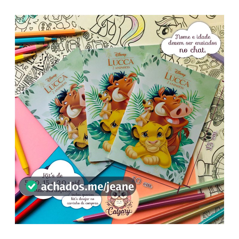 Revistinha de colorir do Simba, Timão e Pumba, Rei Leão verde, Claro aniversario, decoração, lembrancinhas A6(10x15 cm).