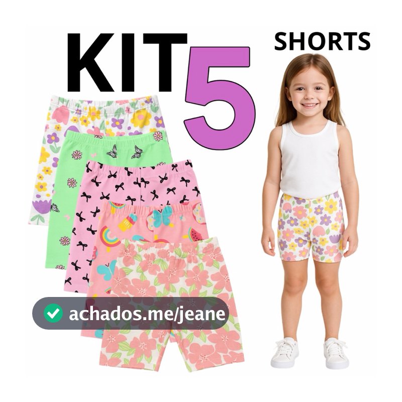KIT 5 Short Estampado em Cotton Premium Algodão 4 a 8 Anos (0081)