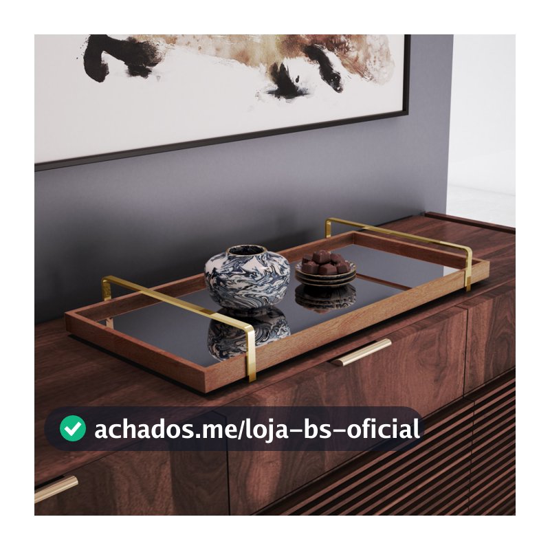 Bandeja Decorativa Para Taças Bar e outros com Alça Dourada