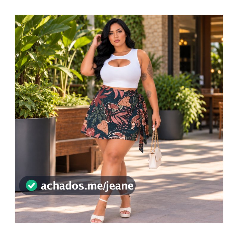 Saia Short Feminina Estampada Tropical Cintura Alta Com Amarração Lateral Plus Size Moda Verão Confortável