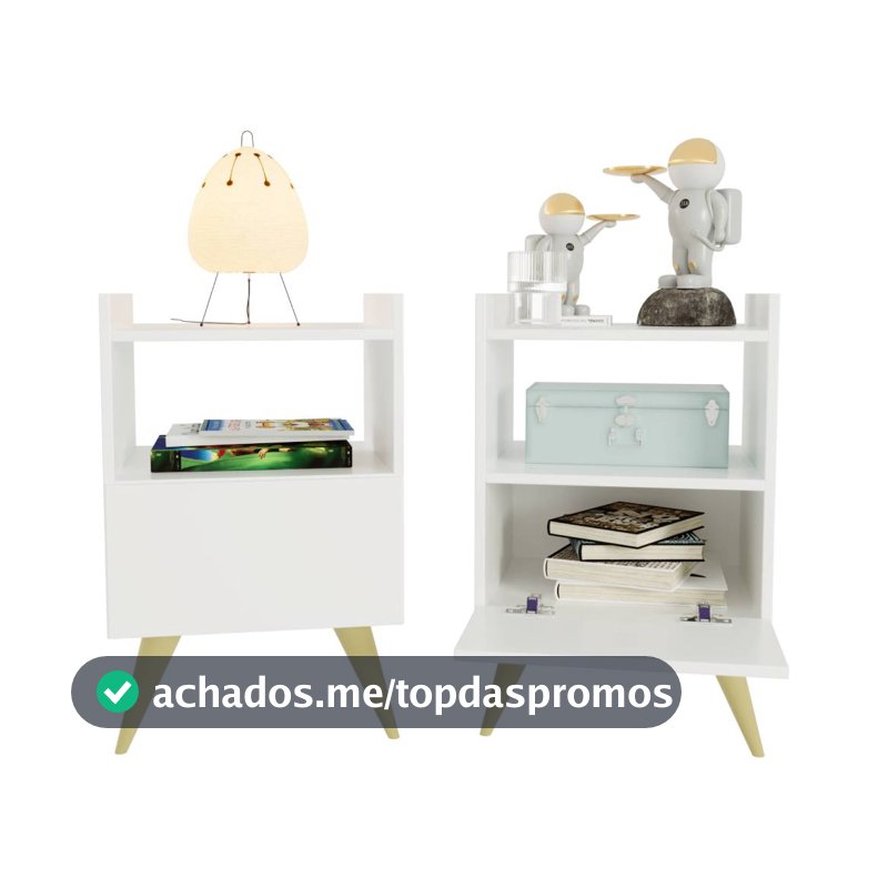 Kit 2 Mesa de Cabeceira Com Porta Nicho Quarto Casal Decoração Retro Fontana