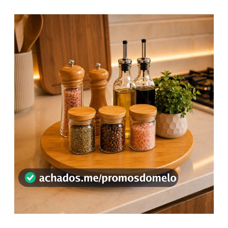 Bandeja Organizadora bambu Redonda 30cm Temperos Café Cozinha Mesa Posta