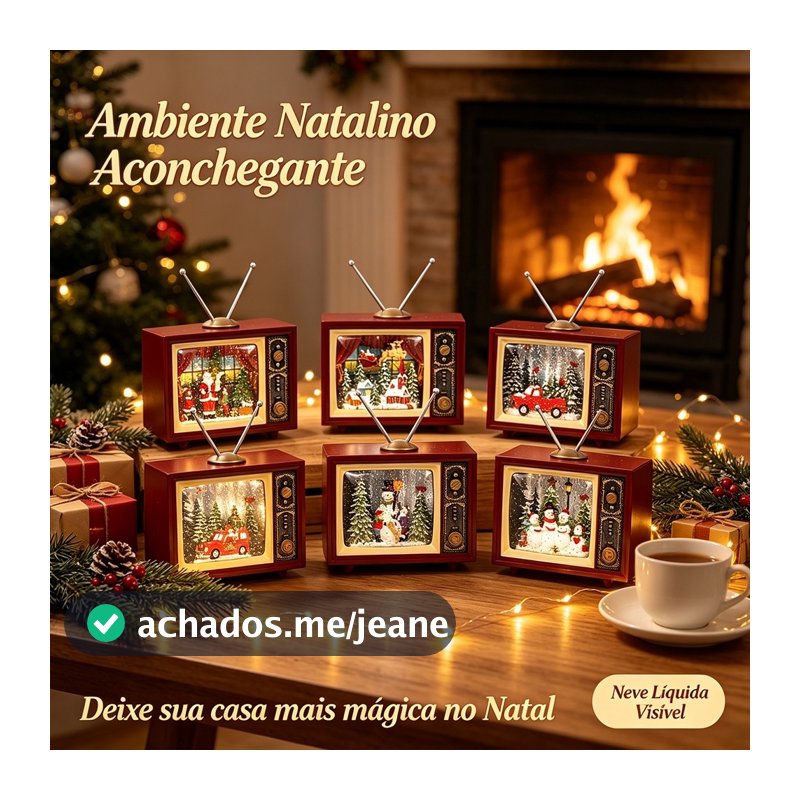 Enfeite Televisor Retrô Natalino com Neve Líquida e Música, Presente Criativo de Natal