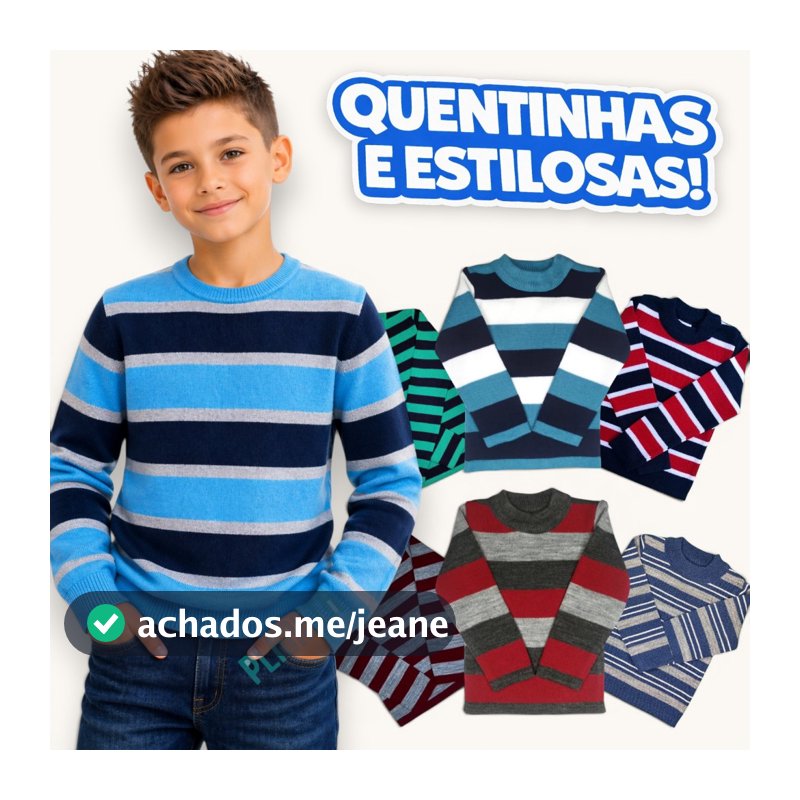 Kit 3 Blusas de Tricot Infantil Juvenil Menino em Lã Inverno