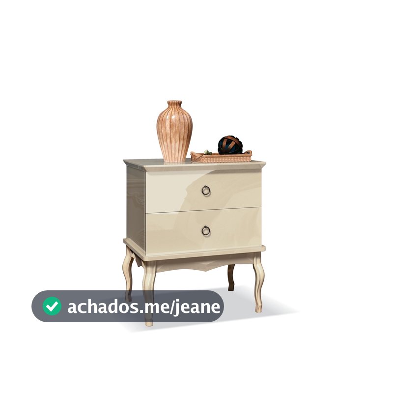 Mesa de Cabeceira Estilo Luis XV 2 Gavetas Off  White Pés Madeira Maciça Corrediçã Telescopica  EDN