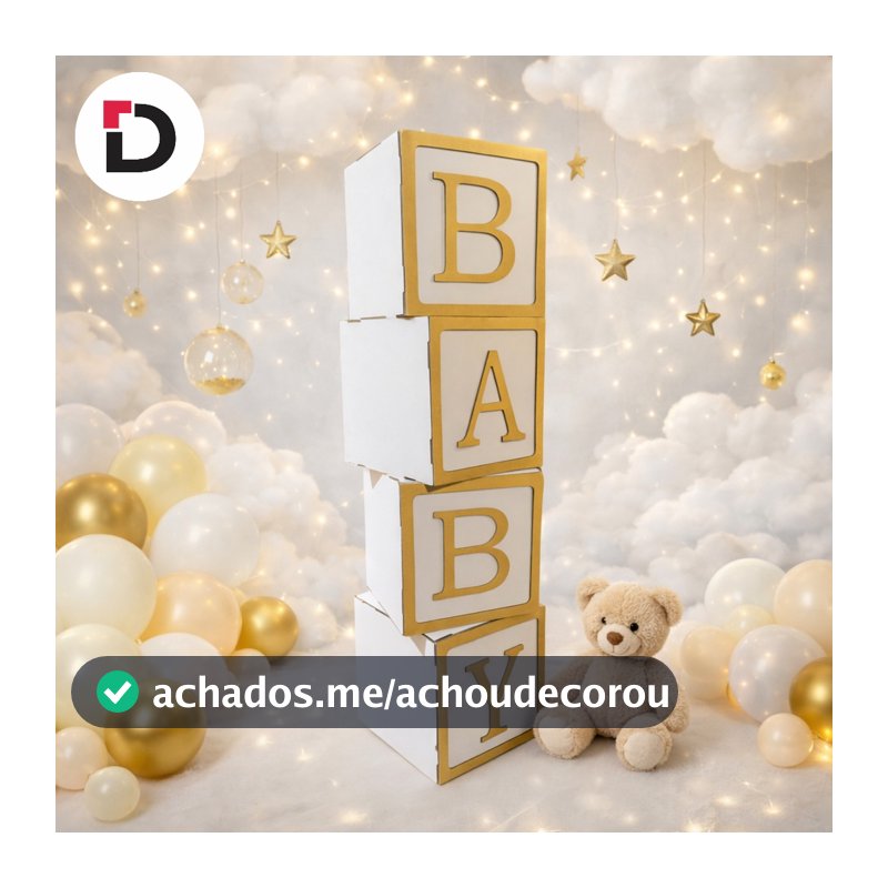 Cubo Baby Pintado DOURADO / Decoração de Festa - Decoração Chá de Bebê e Revelação MDF - 04 Cubos