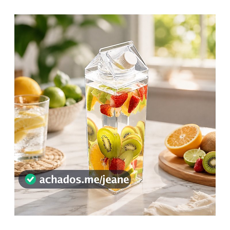 Garrafa De Acrílico Transparente 1000ml Agua Suco Caixa De Leite Geladeira