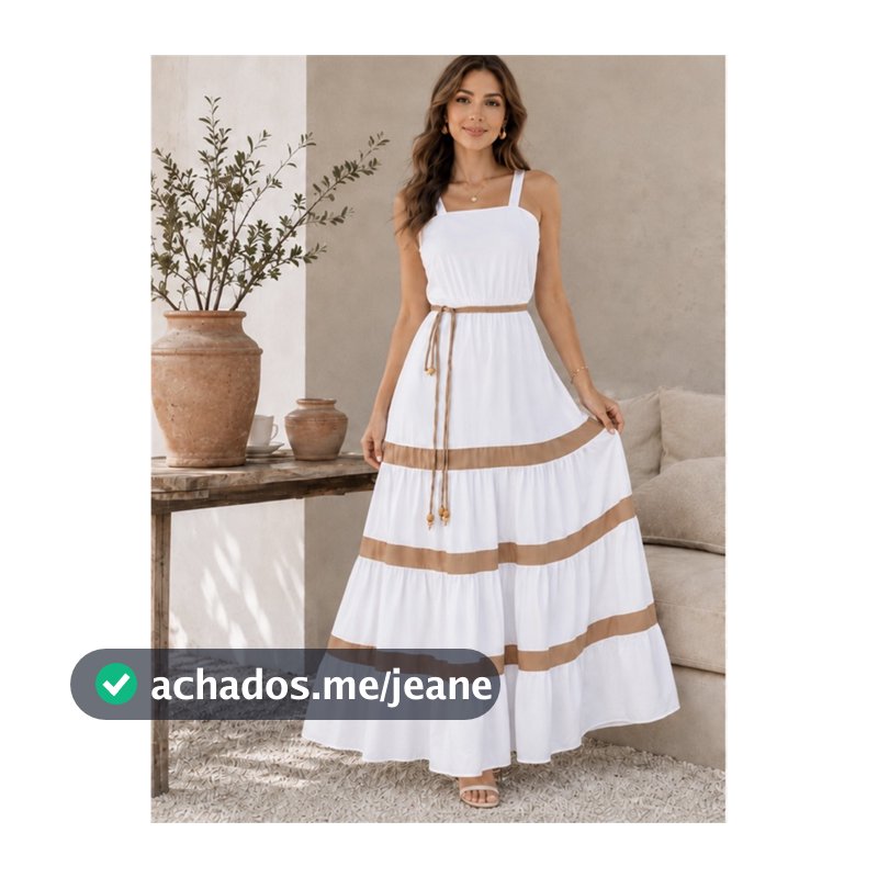 Vestido Longo Alça Faixa Listrado Elegante