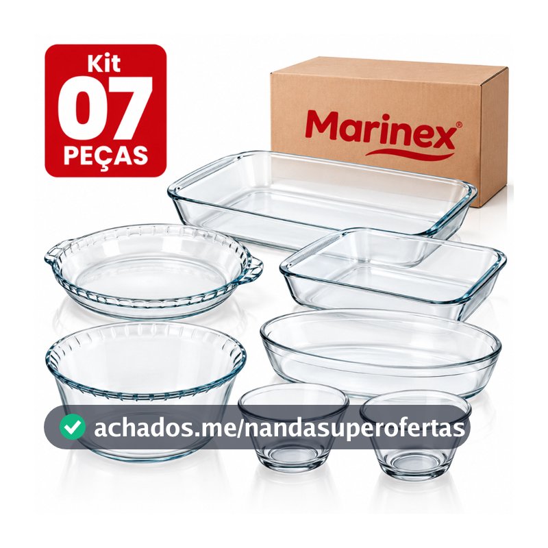 Kit jogo 7 Travessas Peças Marinex de Vidro Temperado – Resistentes para Forno (Modelos Sortidos)