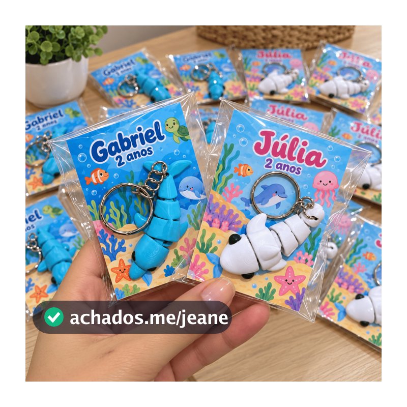 Kit Lembrancinhas Fundo do Mar com Chaveiros Articulados e Cartão Personalizado para Aniversário Infantil
