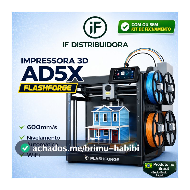 Impressora 3D Flashforge AD5X Multicolor Automática WiFi Alta Velocidade