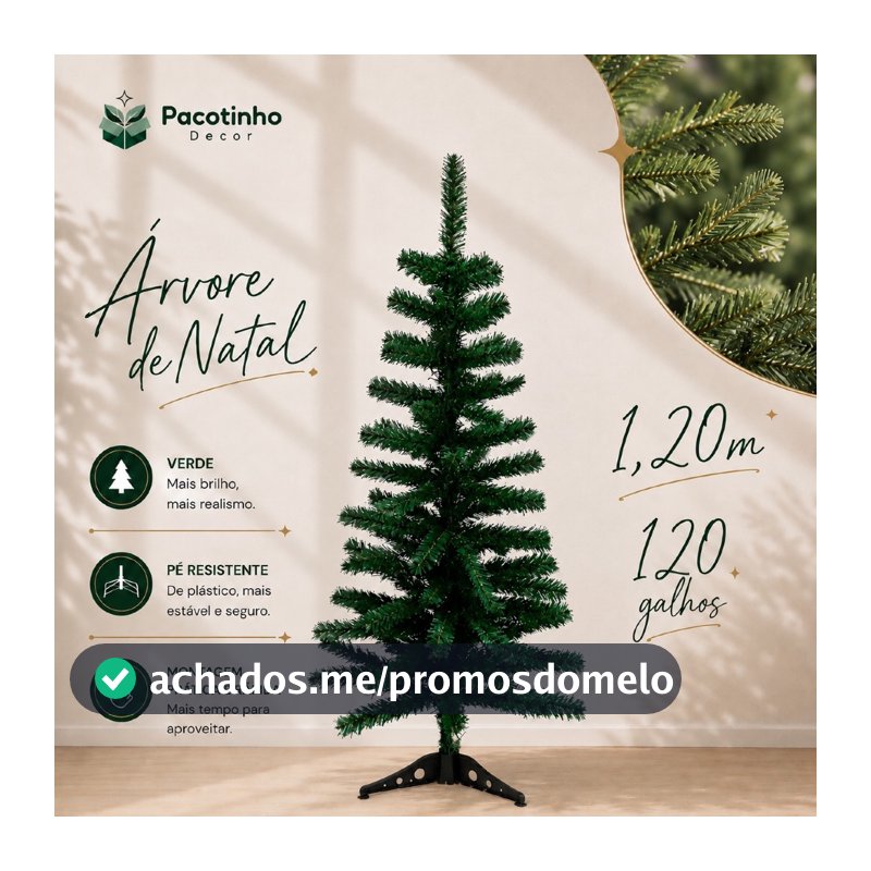 Árvore Natal Pinheiro Verde 1,20 Metros 200 Galhos Luxo Cheia