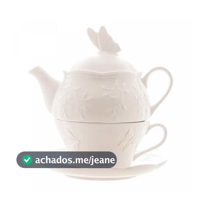 Bule 3 Peças de Jogo de Chá de Porcelana Branco Alto relevo Butterfly Flower - Lyor