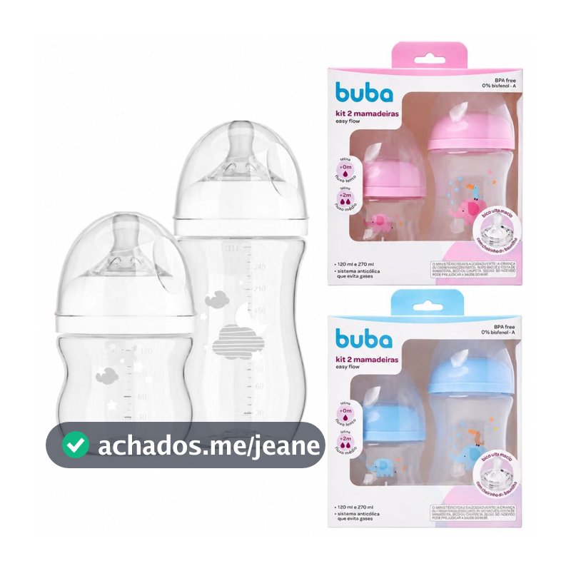 Kit 2 Mamadeiras Buba Anticólica 120/270ML Bico Pétala Silicone Macio Easy Flow Antivazamento