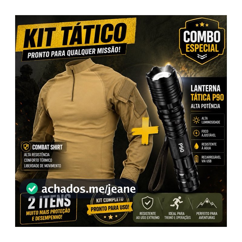 Kit Tático Combat Shirt + Lanterna P90 Tática Alta Potência Camisa Militar Manga Longa