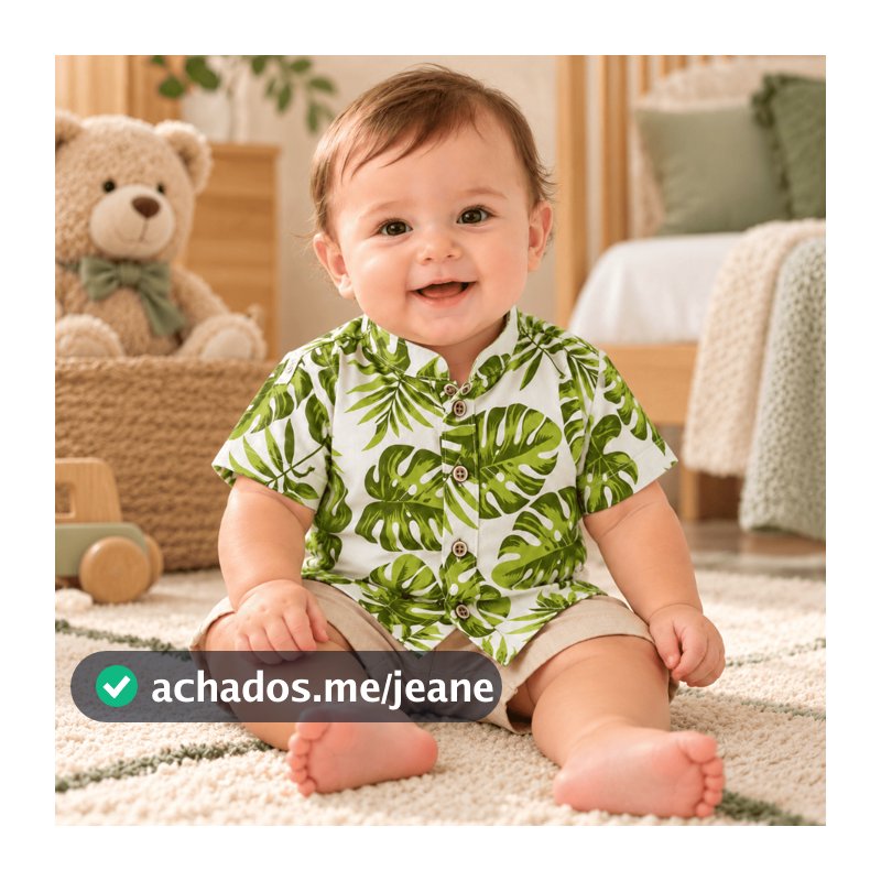 Camisa Social Bebê 0-9 Meses Algodão Folhagem Coqueiros Estiloso Festa Manga Curta Menino