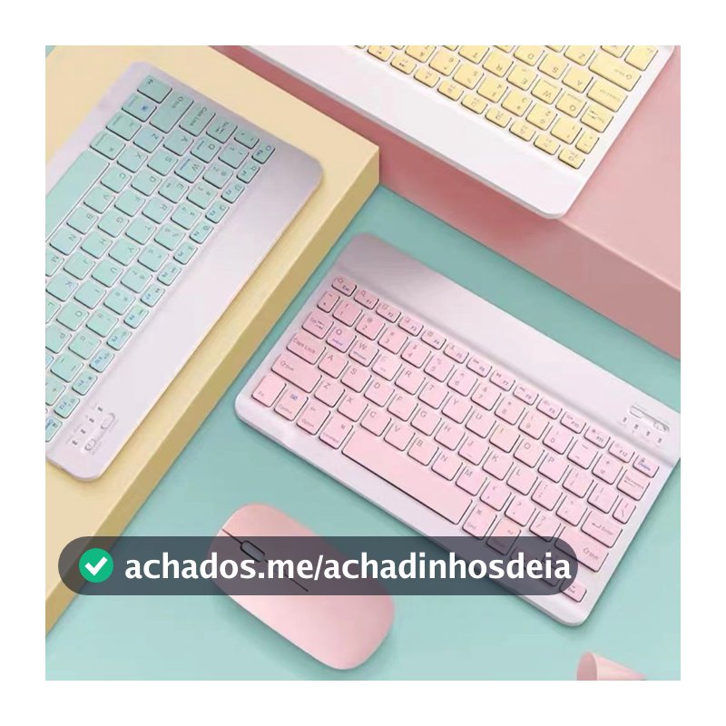 Teclado Sem Fio  por Bluetooth  com Mouse a pilha  e cabo USB - 10 Polegadas