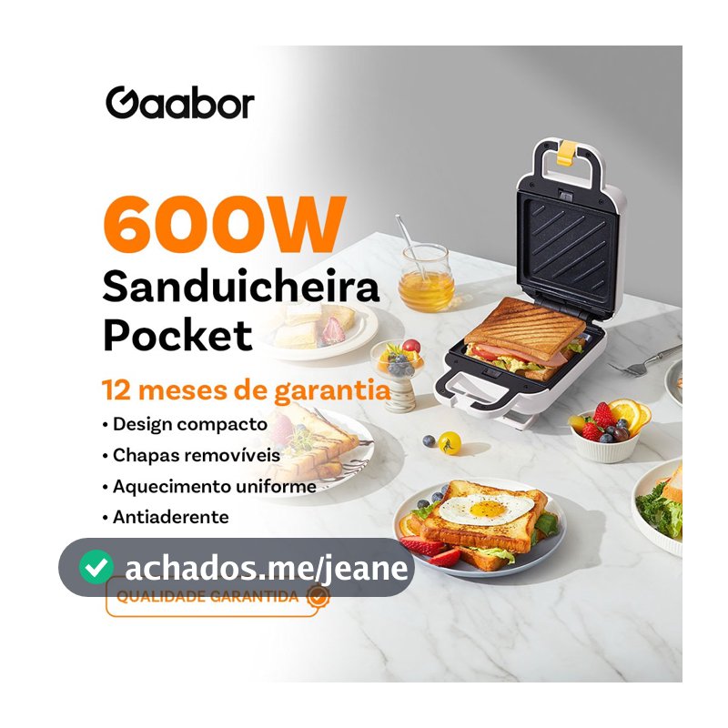 Gaabor Sanduicheira Elétrica Frigideira Antiaderente Aquecimento de Temperatura Constante de Dupla Face SM60M-WH01A-1