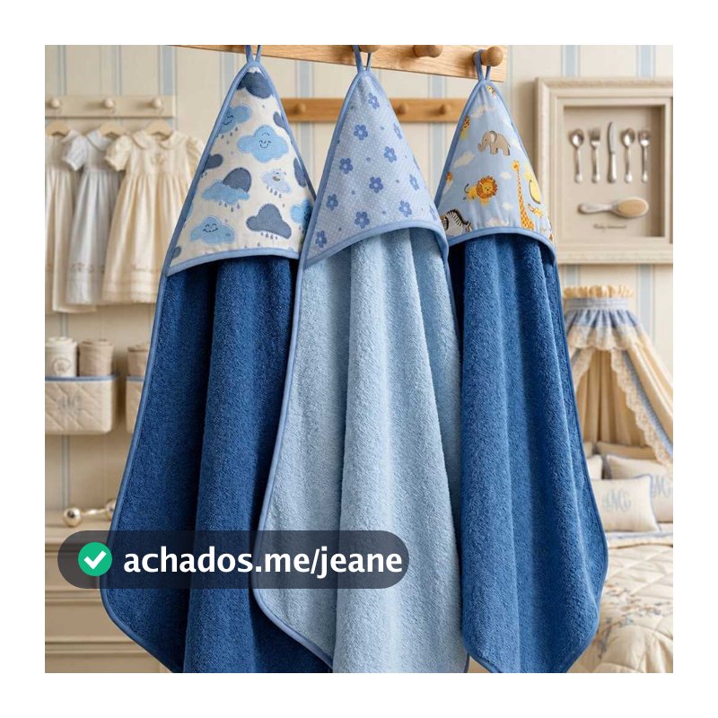 Kit 3 Toalhas Bebê Luxo Capuz Forrado Fralda 100% Algodão Dupla Face Estampadas
