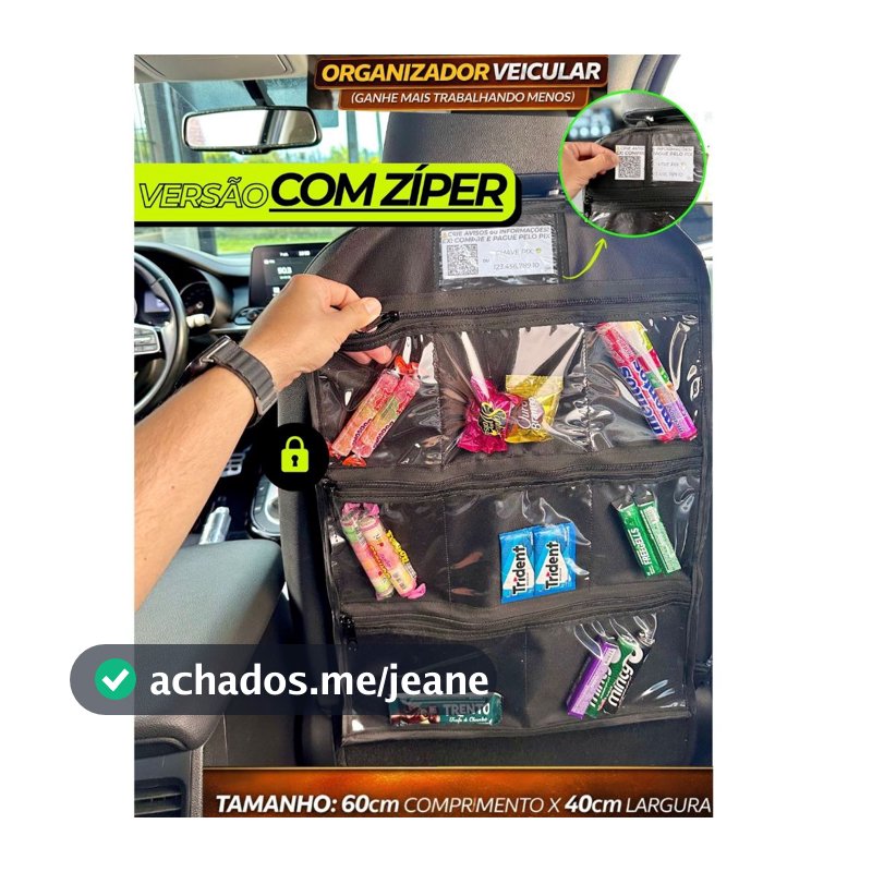 Organizador COM ZÍPER Para Motorista UBER/99/INDRIVER Porta Objetos de Banco Carro COM PAINEL VISOR Para Recado
