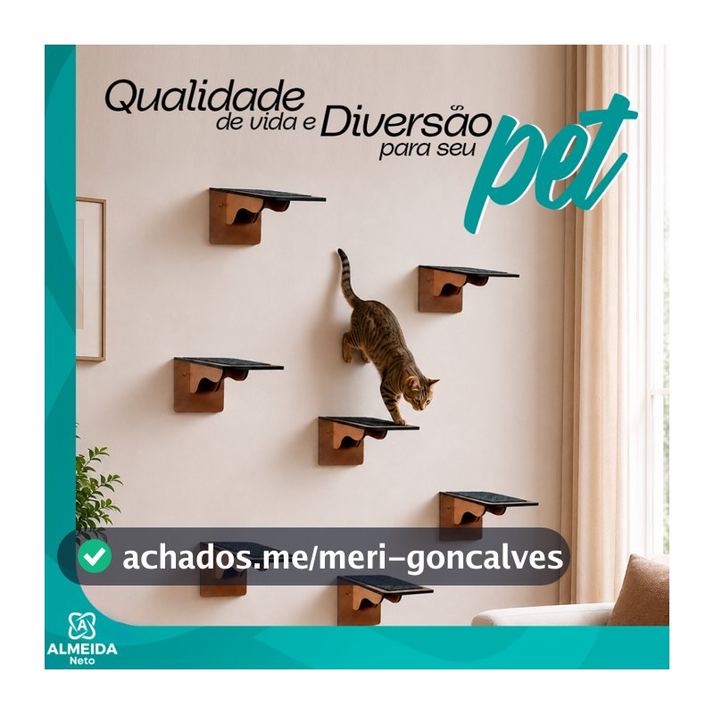 Kit 7 Degraus Escada Gato Parede MDF Pet Playground Suporte 10kg Montado