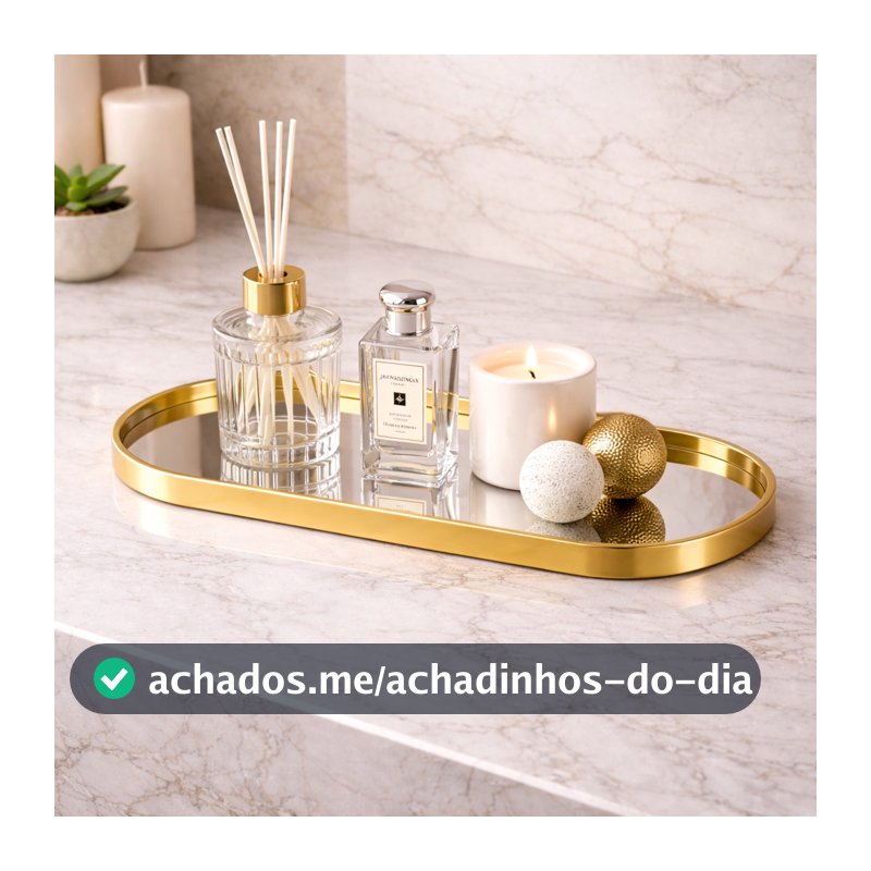 Bandeja Espelhada Banheiro Lavabo Bandeja Decorativa Multiuso Preta Dourada