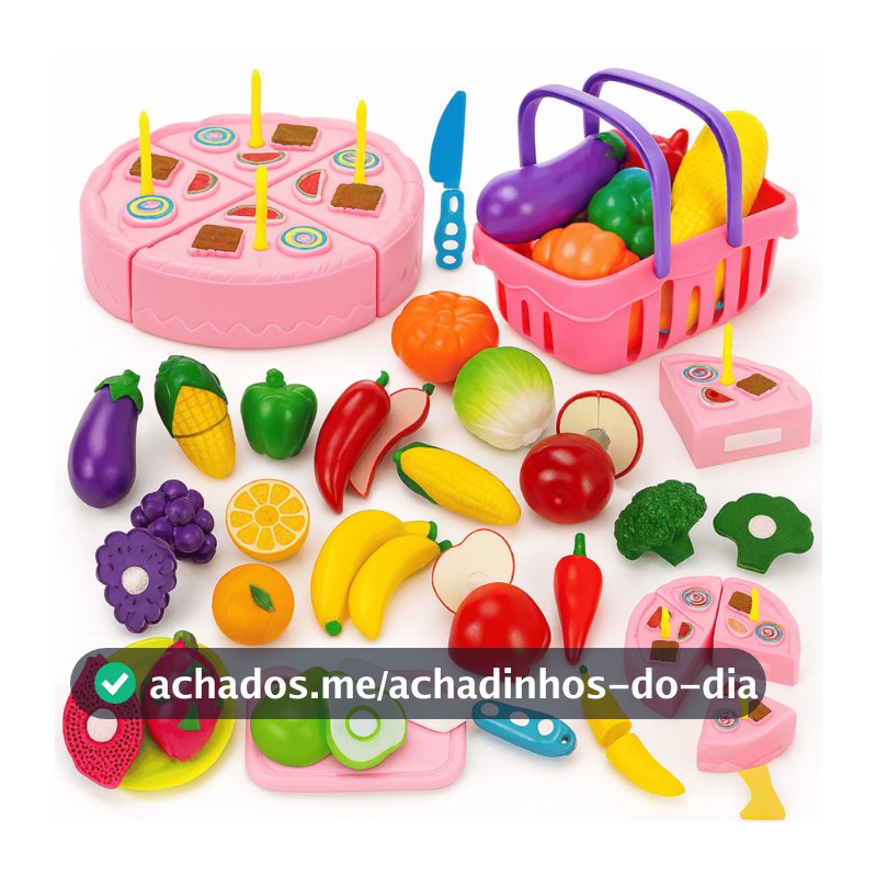 Kit Comidinhas Frutas Legumes Velcro Crec Crec 28 Peças Brinquedo Infantil Menina Cozinha Bolo